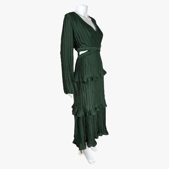 Petal & Pup Women's Pleated Layered Midi Dress in Emerald Sz M - Picture 2 of 6